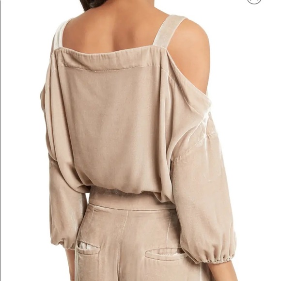 Tibi Tan Velvet Cold Shoulder Top Blouse Sz M - Picture 2 of 9